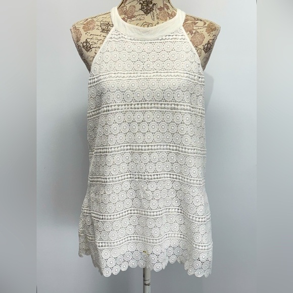 ANTIBES BLANC White Crochet Sleeveless halter neck top size L - Picture 1 of 12